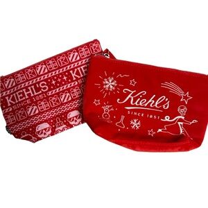 Kiehl’s Red Christmas Makeup Bags Lot of 2 NWOT